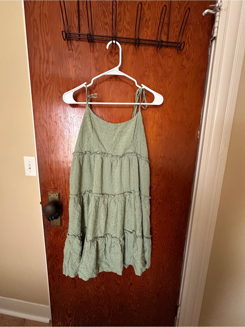 SHEIN Sage Green Tiered Eyelet A-Line Dress